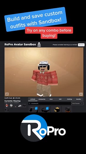 Try before you buy with the RoPro Avatar Sandbox. Save unlimited outfits! Duet with your favorite Roblox Sandbox fits and we’ll leave a like! #ropro