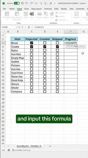 How to create a checkbox progress tracker in Excel! #excel #progresstracking #spreadsheet