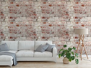 Red Brick Wall Wallpaper: Distressed White Paint, Peel and Stick - Etsy UK