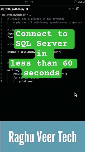 How to connect to a SQL server using Python SQLAlchemy #sql #python #datascience