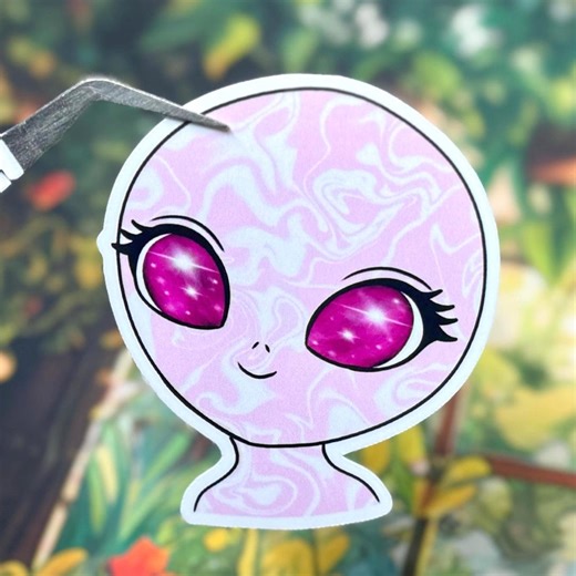 Pink Alien Sticker, Kawaii UFO Artwork, Y2K Junk Journal and Planner Decal - Etsy