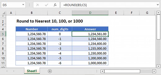 Round to Nearest 10, 100, or 1000 - Excel & Google Sheets