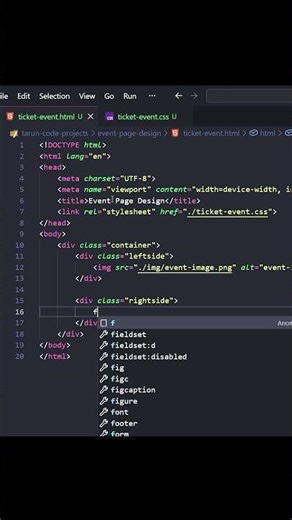 music event ticket registration form design in html css and js part-1