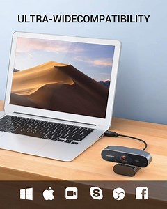 Webcam with Mic, 1080P HD with Auto Light Correction