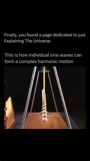 Explaining The Universe on Instagram: "A complex harmonic motion is created by adding (superposing) multiple sine waves together, each with its own amplitude, frequency, and phase. Because sine waves are the most basic form of periodic motion—pure, smooth oscillations—any more complicated vibration can be built by stacking them on top of each other. This idea is called superposition and is the foundation of Fourier analysis. • #explore #reels #explaining #viral #universe #space"