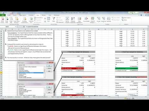 T-test and F-test in Excel using the Data Analysis Toolpak add-in