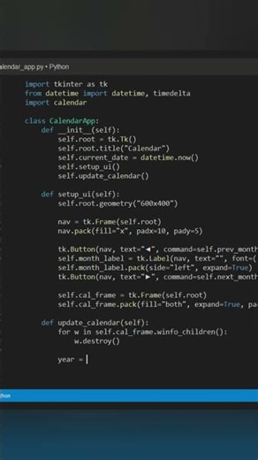 "Python Calendar App in 2 Minutes 🔥 | Best Mini Project for Beginners | Python Tutorial #shorts"