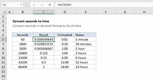 Convert decimal seconds to Excel time