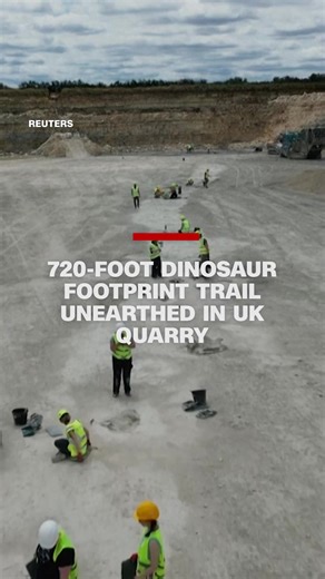 Researchers conducted a controlled explosion at a quarry, discovering one of the longest dinosaur trails ever found. It stretches more than 700 feet long and dates back at least 166 million years. #cnn #dinosaurtrail