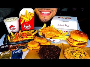 ASMR WENDY'S IN N OUT ANIMAL STYLE FRIES CHEESE CHICKEN NUGGETS BURGER FROSTY COOKIES MUKBANG JERRY
