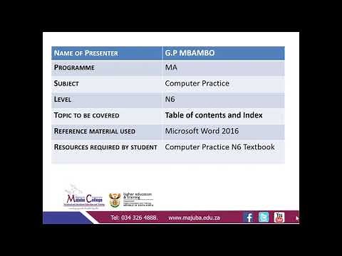 Computer Practice-N6 Table of contents by: Dr. G.P Mbambo