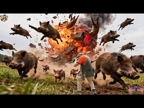Crazy Explosion! Wild Boar Gets Thrown Away - Hunter Chases To End, Kills Wild Boar To Protect Field