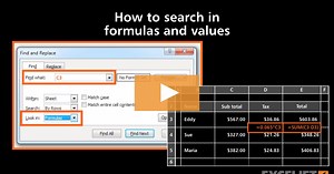 How to search in formulas and values in Excel