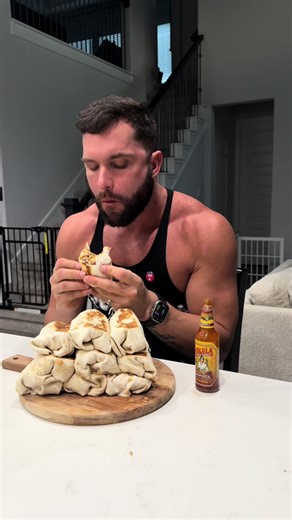 390 calories 41g protein 14.5g fats 31g carbs makes 12 breakfast burritos This is going into my cookbook Instructions 1. Cook 3 pounds of 96/4 beef with peprika, garlic, and onion powder 2. Start your rice 1 cup raw with 1 1/2 cups water. 3. Cook your 1 pound of 45 calorie beef bacon when it’s almost done go ahead and crack 12 eggs add pepper and mix together 4. Sauce 250g plain Greek yogurt 60g light mayo 10g chipolate hot sauce or franks 30g mustard 15g honey 20g lime June 10g Worcestershire s