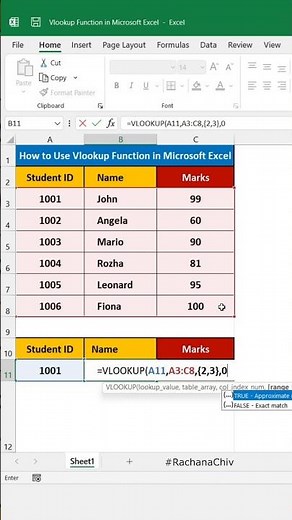Excel VLOOKUP Function || Excel Tips & Trick || #excel #short #excelbasic