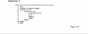 Exercise 3Draw the flowchart of the nested loop below and sta... | Filo