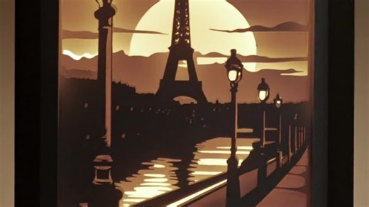3D Landscape Lightbox Template, Eiffel Tower Paper Cut Template, Cityscap Shadowbox SVG.