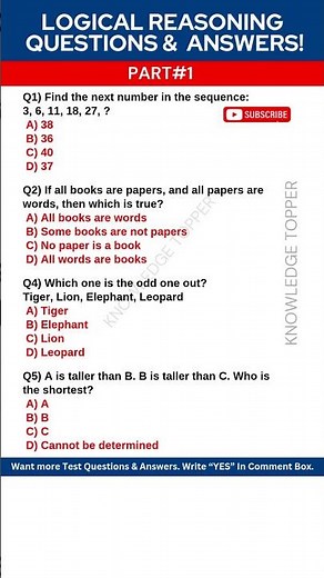 Logical Reasoning Test Questions and and Answers