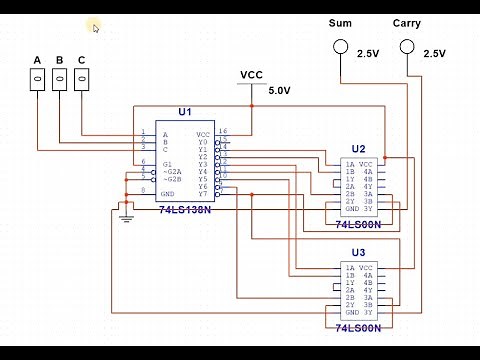 MULTISIM IMPLEMENTATION DECODER IC 74LS138 | FULL ADDER