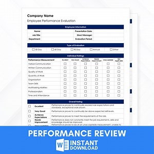 Employee Performance Review Template: HR Evaluation Form (microsoft Word Document) - Etsy