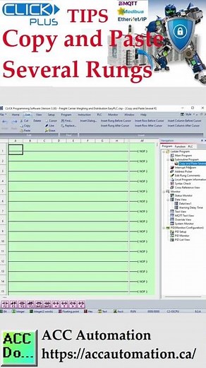 Click PLC Software Copy and Paste Several Rungs