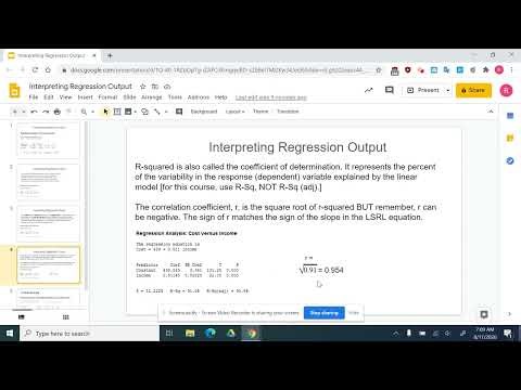 Interpreting Regression Output for Statistics