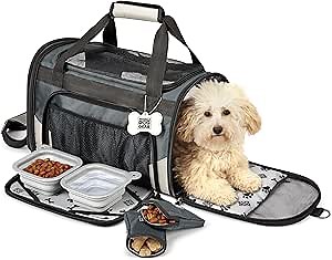 Mobile Dog Gear, Pet Carrier Plus, Small Dog Carrier Includes 2 Lined Food Carriers, Placemat and 2 Collapsible Dog Bowls, Gray
