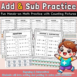 Simple Addition and Subtraction Worksheets with Counting  Pictures