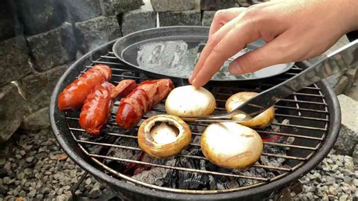 Incredible grilled goose eggs with vegetables & sausages