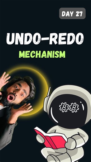 Code with Ayaan | JavaScript Mentor | React & Frontend Coach on Instagram: "Day 27: Undo Redo Mechanism An undo redo mechanism allows users to reverse or reapply actions in an application. Undo restores the system to a previous state by reverting the most recent operation, while redo reapplies an action that was undone. This is commonly implemented using two stacks: an undo stack and a redo stack. When an action is performed, it is pushed onto the undo stack and the redo stack is cleared. Undo p