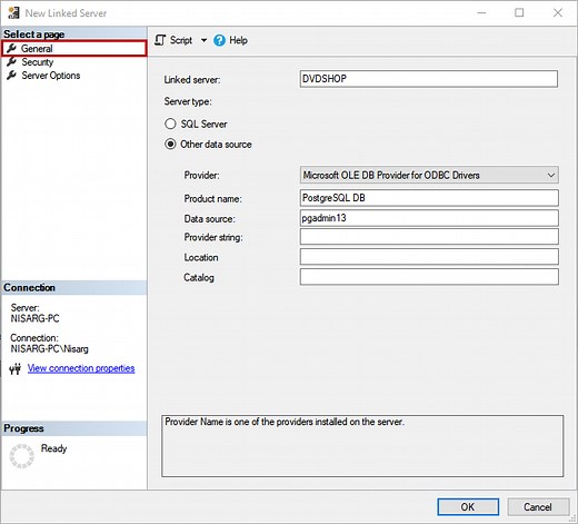 Configure a Linked Server between SQL Server and PostgreSQL using ODBC drivers