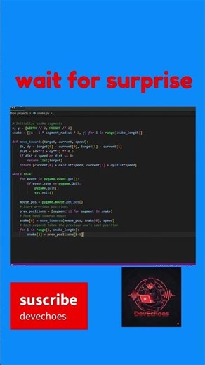 🐍 Easy Python Project | Snake Follows Mouse Cursor | Pygame Tutorial #c #shorts #trending
