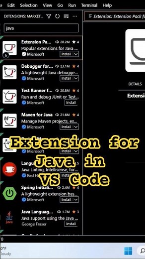 Extension for Java in VS Code #ytshorts #java #vscode #viral #shortsfeed #trending