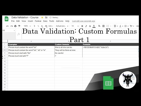 Creating Custom Formulas using simple regular expression for Data Validation in Google Sheets