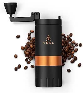 VSSL Java G45 Manual Coffee Grinder | Coffee for Camping | Bean Grinder | Travel Pour Over | Stainless Steel Conical Burr | ~ 45 Gram Capacity | Extendable Grind Handle | 50 Grind Settings | Carbon