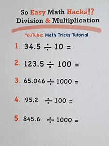 So EASY Math Hacks: Dividing and Multiplying Numbers by 10, 100, 1000 ‼️😲 Follow & Like our Page for MORE Tricks Videos! 🔴 Facebook: Math Tricks Tutorial 👇👇👇 https://www.facebook.com/MathTricksTutorial 🔴 Facebook Group: Math Tricks Tutorial 👇👇👇 https://www.facebook.com/groups/851236926077371/?ref=share_group_link 🔴 YouTube: Math Tricks Tutorial 👇👇👇 https://www.youtube.com/@MathTricksTutorialVideos 🔴 Instagram: Math Tricks Tutorial 👇👇👇 https://www.instagram.com/math_tricks_tutori