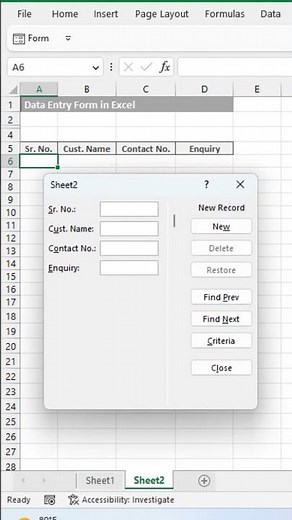 Automated Data Entry Form in excel ! How to create Data Entry Form in Excel !#shorts #exceltutorial