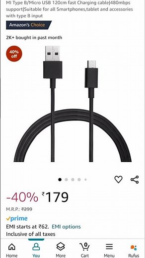 MI Type B/Micro USB 120cm fast Charging cable 480mbps support with type B input