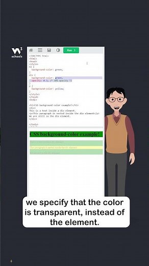 CSS Background Color - Part 3 - RGBA background-color - #w3schools #css #webdevelopment