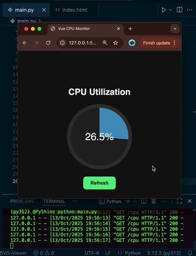 CPU Monitoring App - Part 3/3⚡️ #short #coding #programming #python #javascript