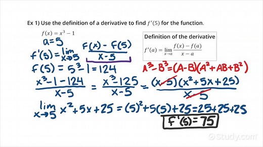 Finding f'(a) for a Function f(x) Using the Definition of a Derivative | Calculus | Study.com