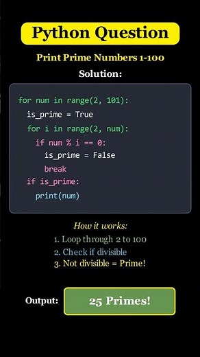Python: Print All Prime Numbers from 1–100! 😱🔥 #python #coding