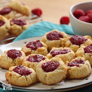 452K views · 51 reactions | Raspberry Thumbprint Cookies would make a delicious addition to your holiday treats! Get the RECIPE here : https://lowcarbyum.com/gluten-free-raspberry-thumbprint-cookies/ | Sugar Free Low Carb Recipes | Facebook