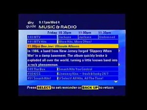Sky+ TV Guide Scrolling through the Music and Radio Channel section - Wednesday 4th December 2002