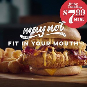 So much food, so little cash. Enjoy our NEW Honey Crunch Chicken Sandwich and a side for under $8. Price and participation may vary. © 2019 Ruby Tuesday, Inc. | Ruby Tuesday