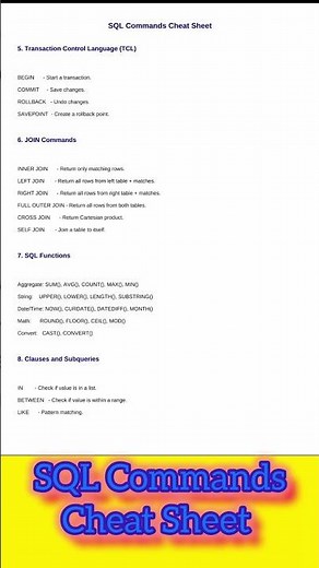 SQL Cheat Sheet 2025 🔥 Learn All Commands in 15 Sec #cheatsheet #sql #sqltips