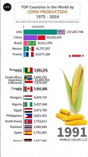 Corn Production by Countries (1975–2024) #corn #production #top10 #shorts