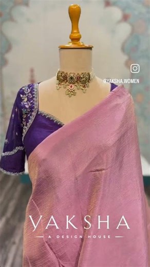 Simple saree with contrast embroidery blouse design ✨💜💫
