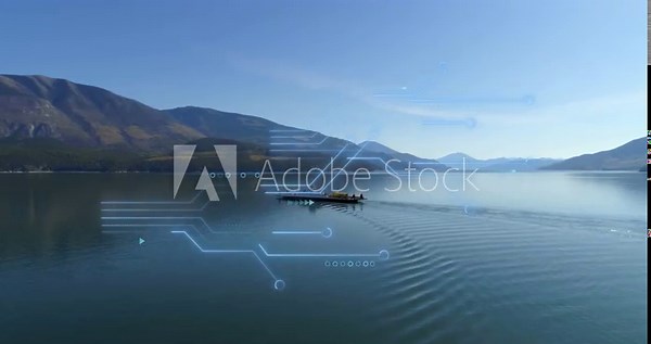 Rowing shell with two rowers gliding from left while animated overlay mapping path pulsing right