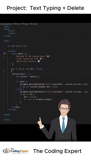 Learn JavaScript Typing Effect 🔥 | Text Typing + Delete Animation Project (Beginner Friendly) - #js
